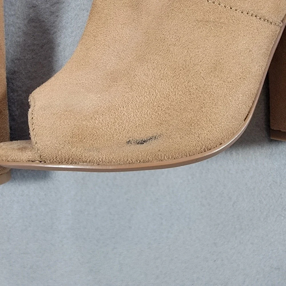 Steve Madden Elliana Thigh High Boots Tan Suede Open Toe Block Heel Women's 6.5M